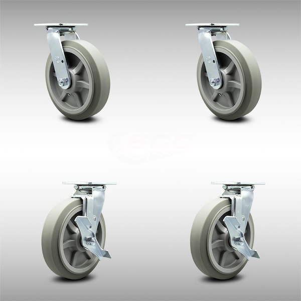 Service Caster 8 Inch SS Thermoplastic Rubber Swivel Caster Set with Ball Bearing 2 Brakes SCC SCC-SS30S820-TPRBF-2-TLB-2 - main